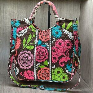 Vera Bradley Lola Two Way Tote Shoulder Bag Crossbody Quilted Floral Brown Green